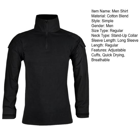 Men Tactical Shirt Long Sleeve Military Combat Shirt Quarter Zipper Stand-Up Collar Shirt for Outdoor Paintball Airsoft Cycling Hiking