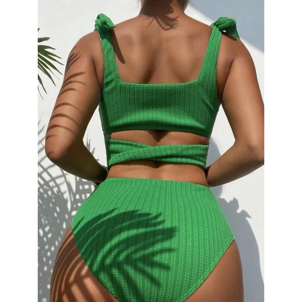 Split Swimsuit High Waist Conservative Pure Color Swimsuit