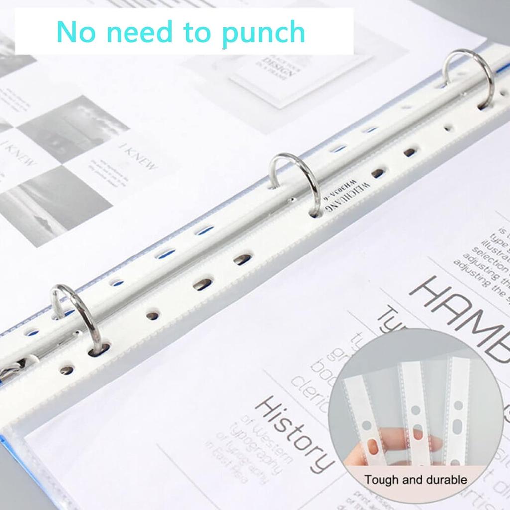 100pcs A4 PP Punched Punch Pockets Folders Filing Wallets Sleeves Bag Transparent 0.04mm