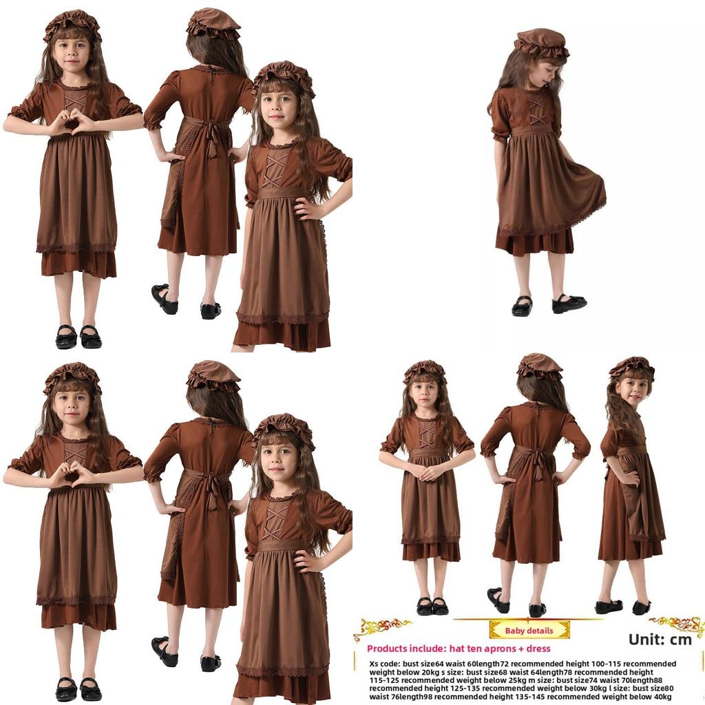 Medieval Peasant Costume For Children Adults With Polyester Fabric For Stage Play Performances