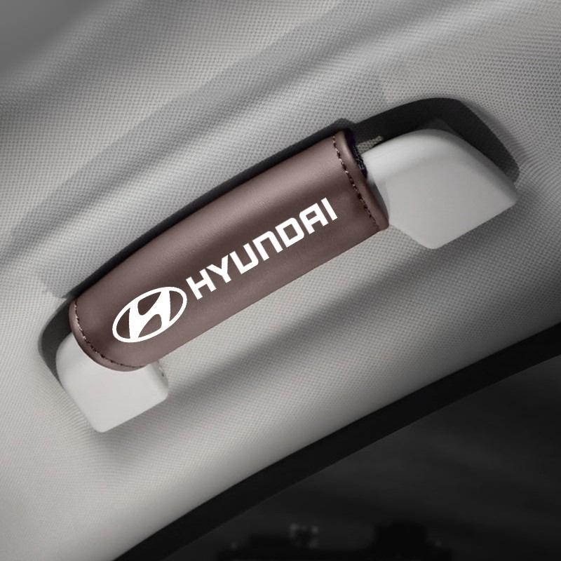 Car Leather Auto Emblem Roof Handle Protection Pull Gloves For Hyundai i30 ix35 ix25 i20 solaris accent tucson Accessories