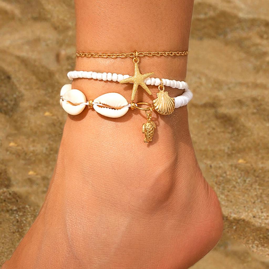 Accessories Sea Fan Shell Rice Beads Turquoise Anklet Female Beach Starfish Beaded Anklet