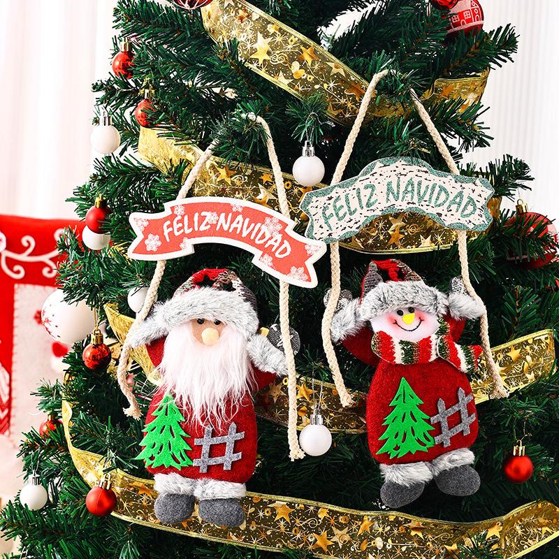 Christmas KT Board Fabric Hand-raising Doll Pendant Santa Claus Scene Layout Alphabet Tree Pendant