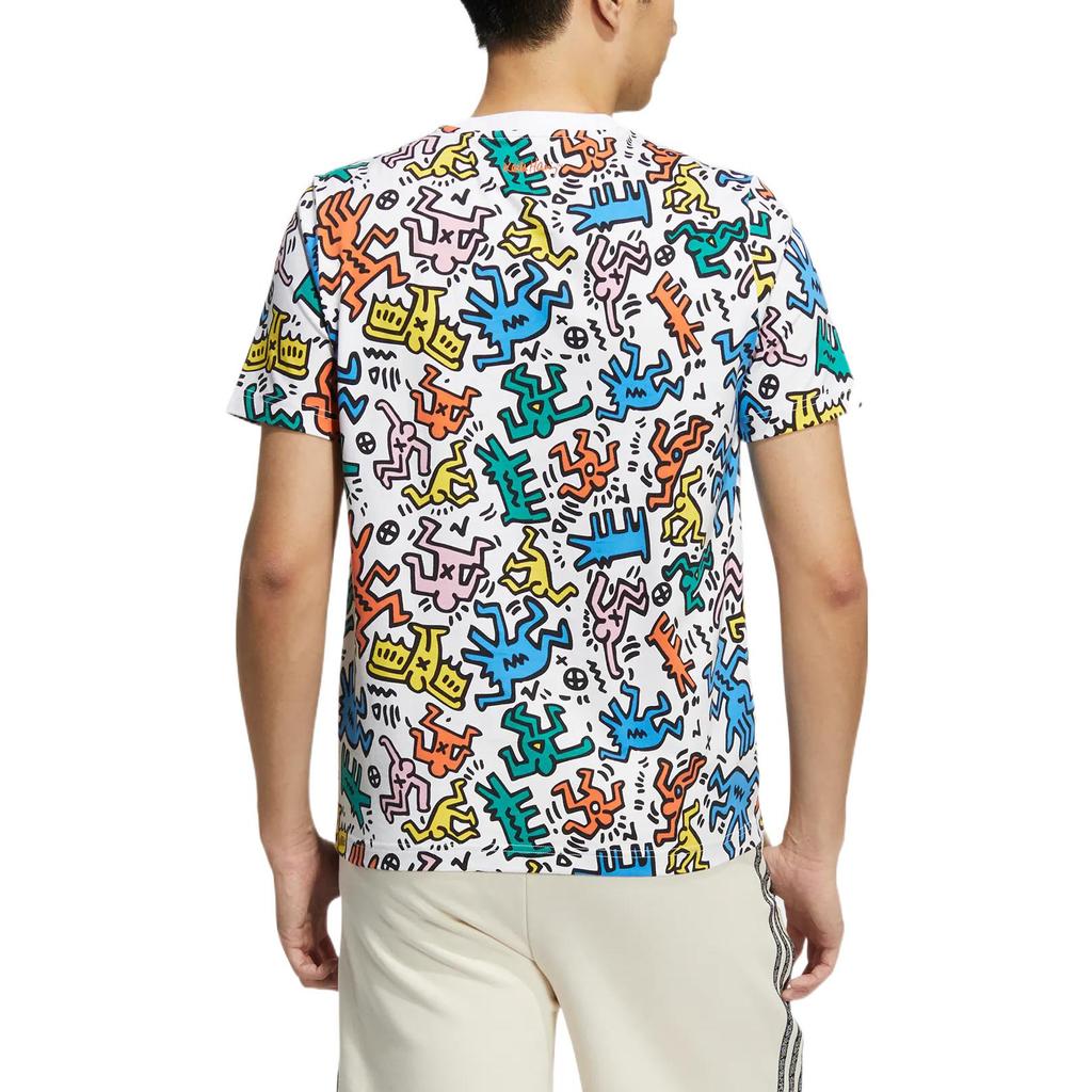 Adidas Keith Haring Cartoon Print Round Neck Sports Tee Unisex Tops White HD7254