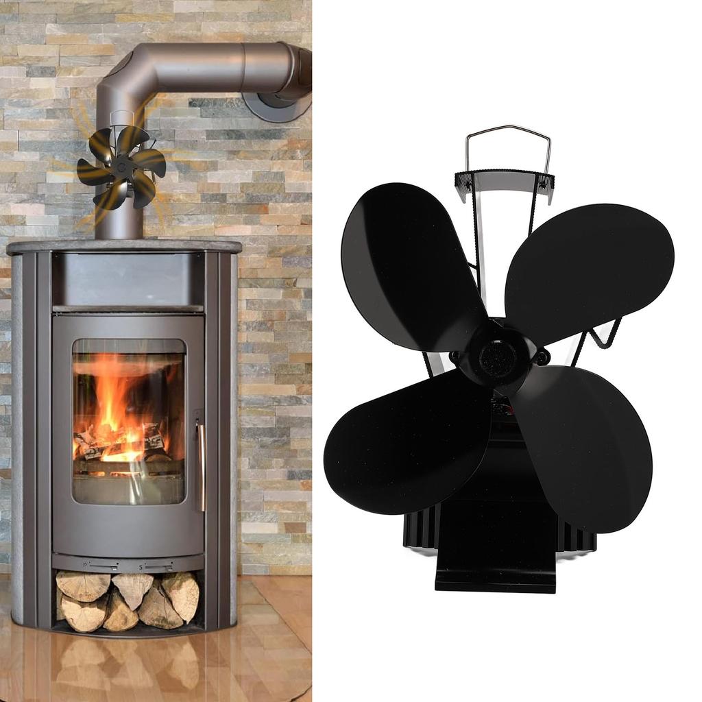 4 Leaf Fireplace Fan with Magnetic Temperature Gauge Heat Powered Air Circulating Fan for Home Wood