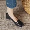 Square head soft sole thick heel leather shoes medium heel soft leather retro spring new soft leather light mouth single shoes
