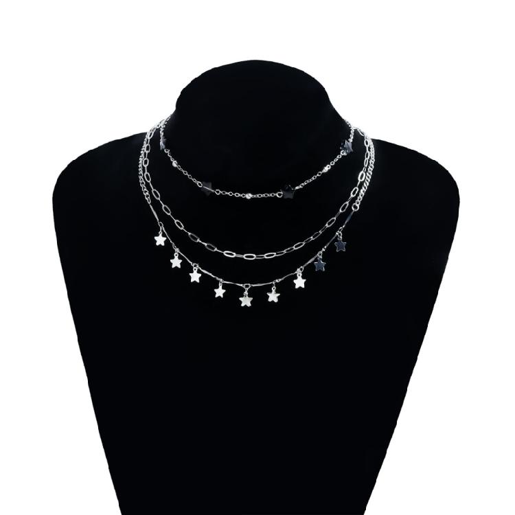 Distinctive Stackable Star Sequins Necklace Featuring Retro Dark Elements Alloy Material Neckchain for Personalized Style