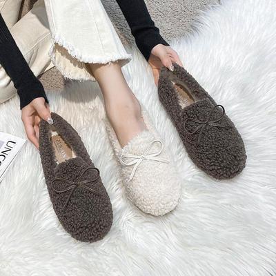 2025 Dam Pälsig Lammull Rosett Höst Vinter Platta Vardagsskor