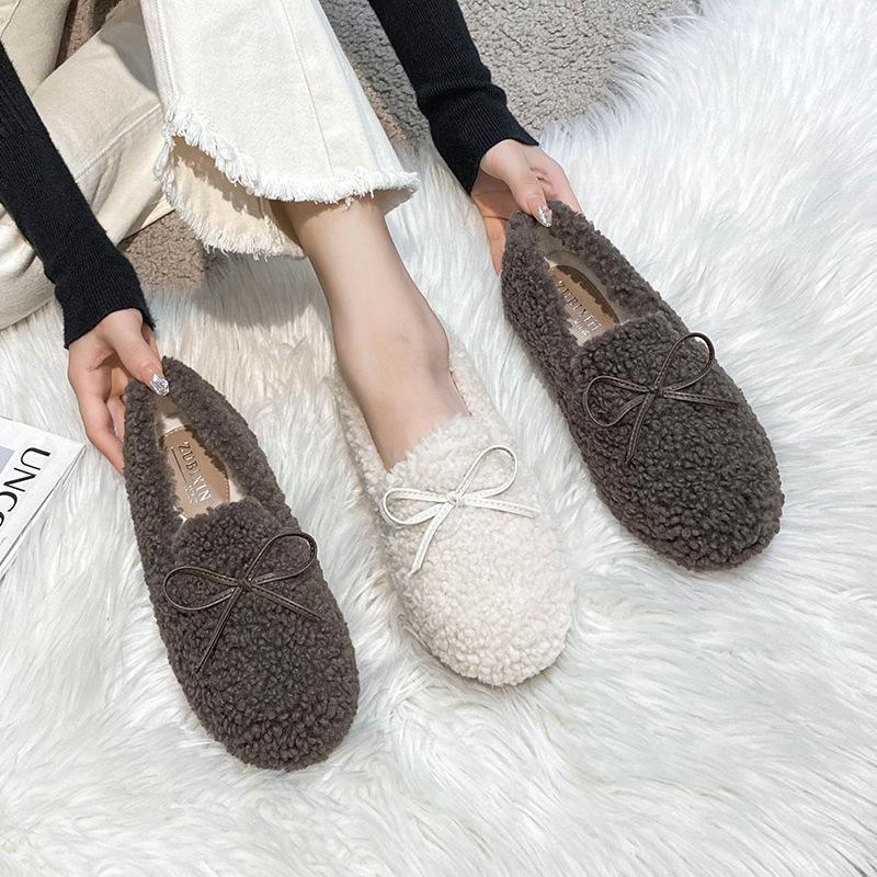 2025 Damen Fellige Lammwolle Schleife Herbst Winter Flache Freizeitschuhe