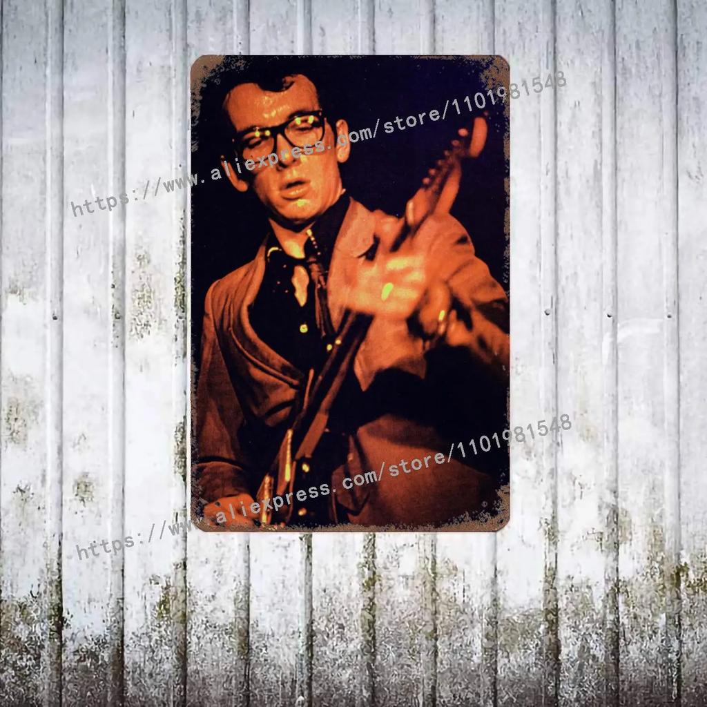 Elvis Costello & The Attractions Band Decor Poster Vintage Tin Sign Metal Sign Decorative Plaque for Pub Bar Man Cave Club Wall