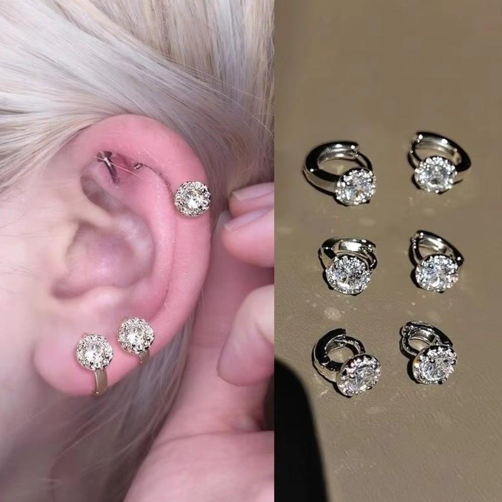 Silver Color Synthetic Zirconia Earrings Adjustable Jewelry Elegant Zircon Hoop Earrings  Wedding