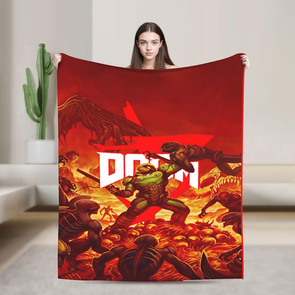 Doom Slayer Gaming Blanket  Warm Fashion Plush Throw Blanket For Couch Chair Sofa Bed Camping Flannel Bedspread Bed Cover