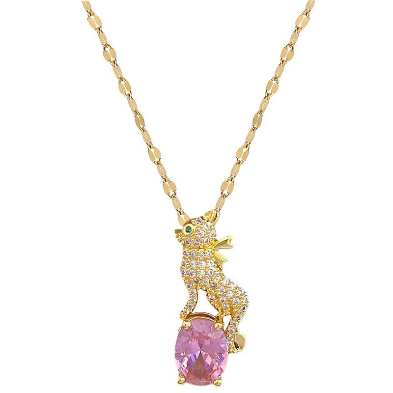Full Diamond Leopard Light Luxury Temperament Full Diamond Necklace Female Versatile Collarbone Chain Titanium Steel Chain