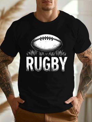 Fashion Unisex Vintage Distressed Rugby Ball Graphic Tshirt Sport Football Fan Casual Athletic Streetwear Short Sleeve Daily Tops