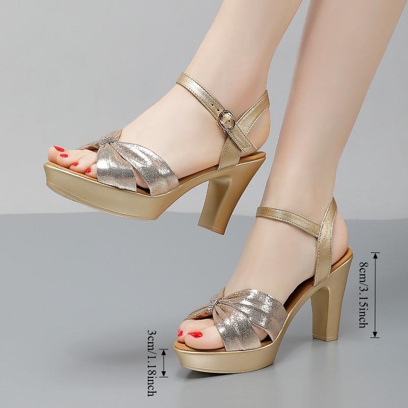 

Женские золотые босоножки на высоком каблуке с массивной подошвой, новый летний стиль, водонепроницаемая платформа, обувь для подиума, повседневная обувь с блестками и стразами 32