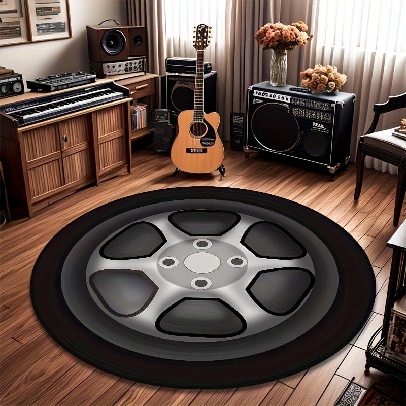Tappeto Rotondo a Forma di Ruota d'Auto per Soggiorno e Camera da Letto, Grande Tappeto Decorativo per Appassionati di Corse