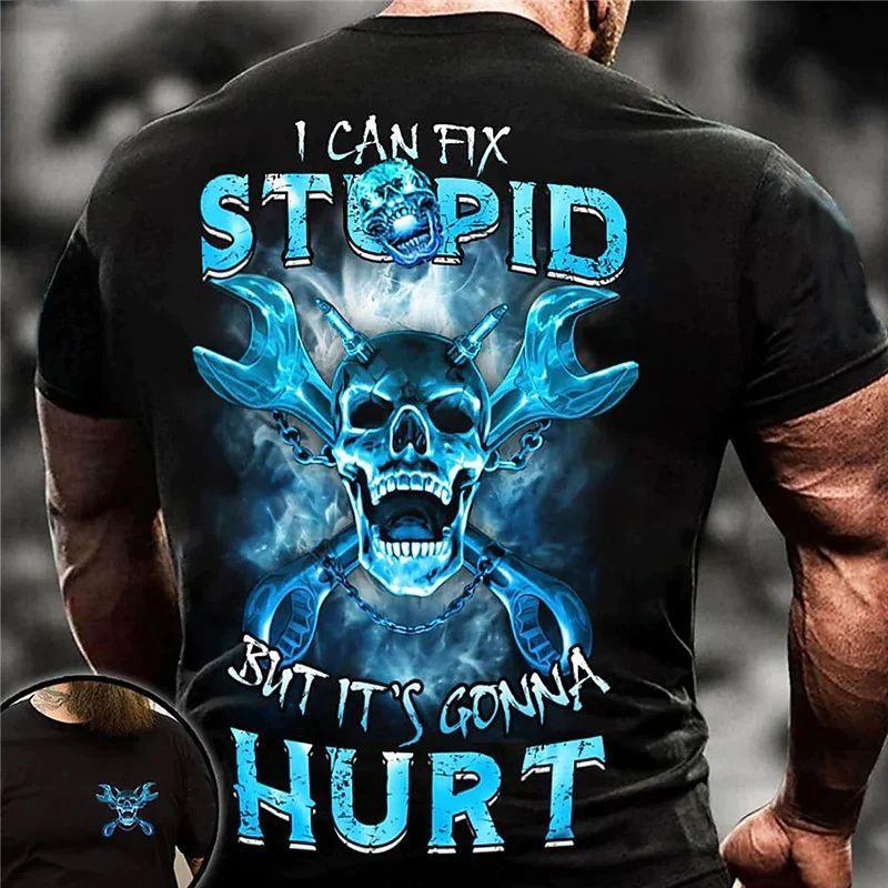 Summer Round Neck 3D Terrifying Skull Print Top Fashionable Casual Short Sleeved Men's T-shirts