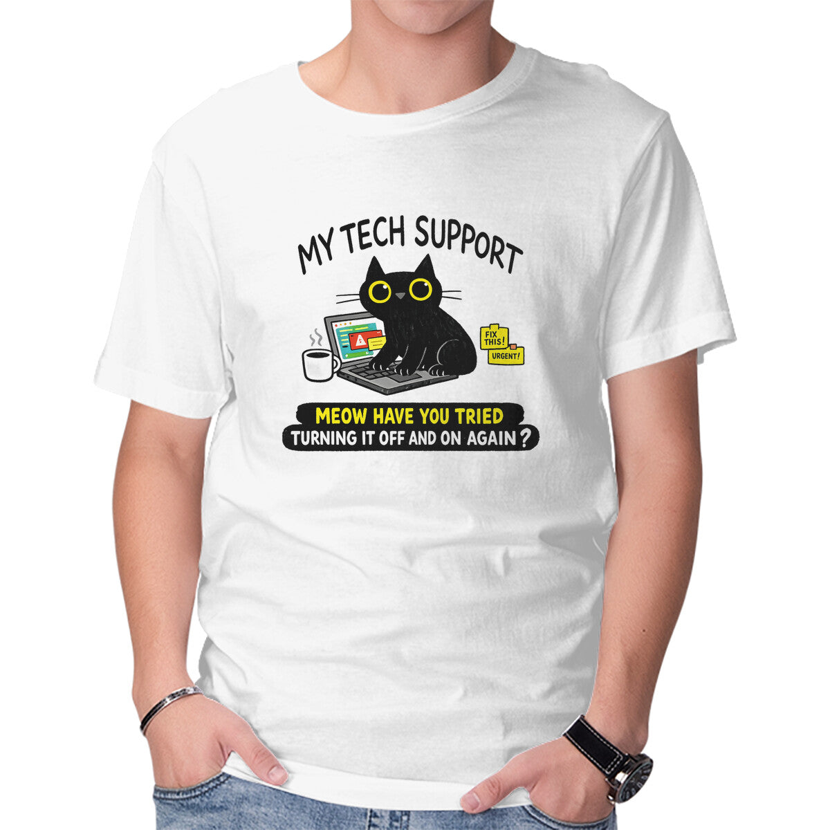 Unisex Crew Neck T-Shirt My Tech Support Graphic Short Sleeve Casual Tee XL