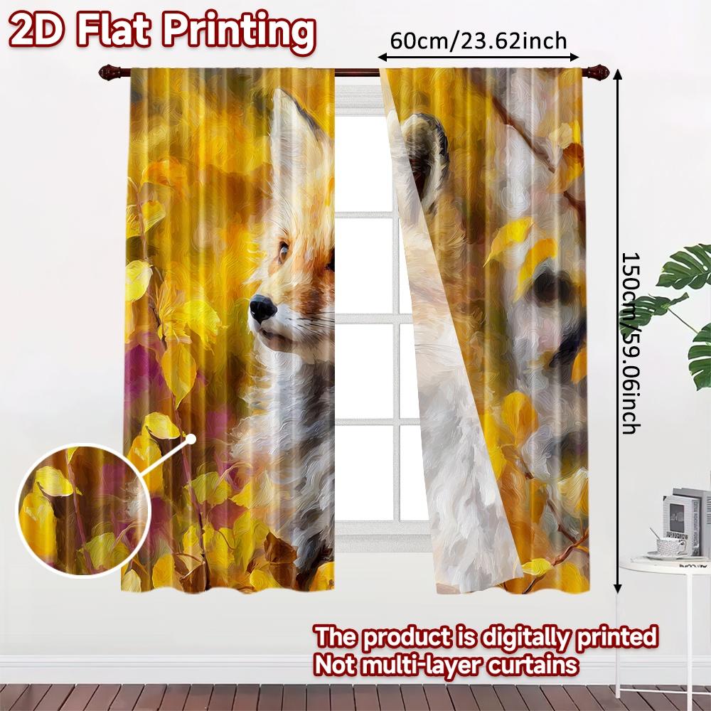 2 Stück, 2D-FLACHDRUCK Vorhänge (Ohne Stange) Herbstfuchs(1) Weihnachtsferien Vorhänge Vielseitige Polyesterstoff Vorhänge Zimmer