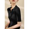 Women Summer Tencel Ribbed Slim Knit Top Thin Puff‑V Polo Collar Short Sleeve Ice Silk Blouse