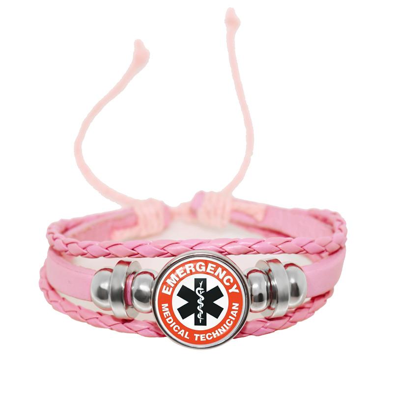 Emergency Medical Technician Paramedic Symbol Logo Black Button Leather Bracelet Glass Dome Blue Star of Life Logo Jewelry