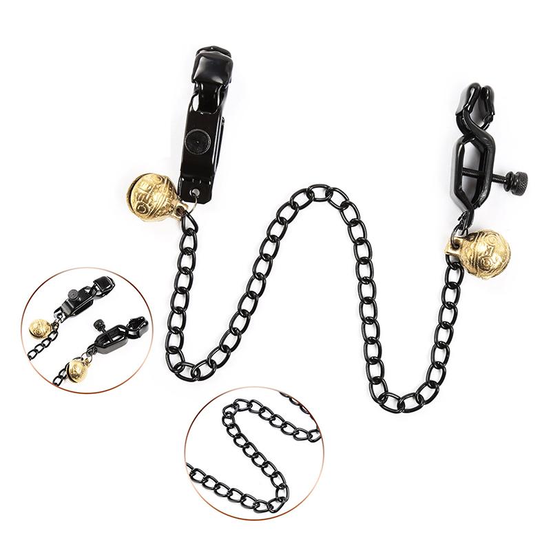Alloy Nipple Clamp Set for Couples with Chain Breast & Labia Stimulation Massager Adult Bondage Game for Women's Sensation Play