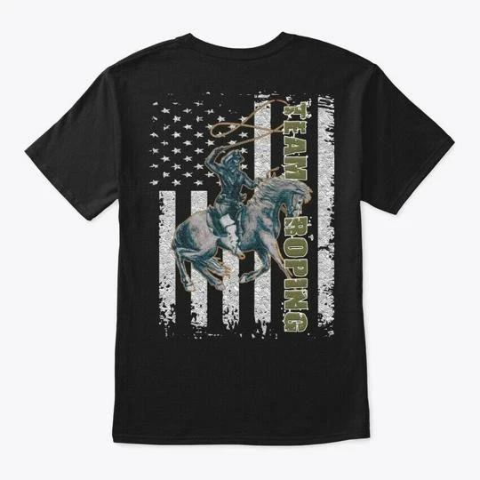 American Team Roping-flag-rodeo- TTshirt Made in the USA Size S to 5XL 4XL
