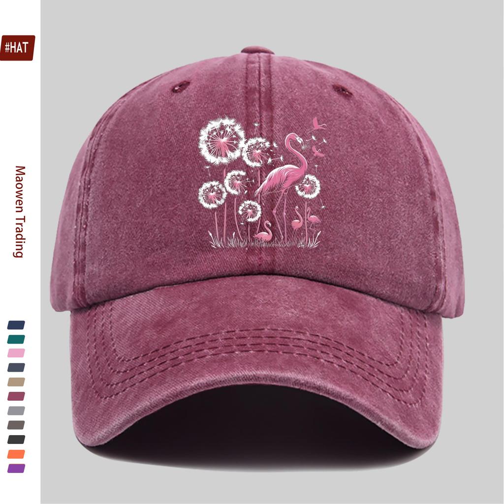Pc Unisex Adjustable Snapback Baseball Cap with Flamingo Dandelion Print Lightweight Vintage Suitable for Dating Travel B