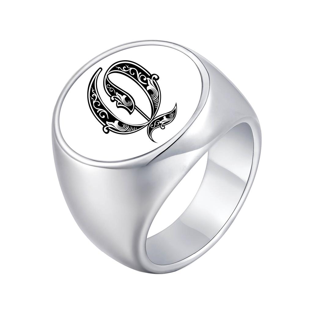 Vnox Personalized Retro Initials Signet Ring for Men, 20mm Wide Band Rings Stainless Steel Letters Custom Jewelry Gifts for Him