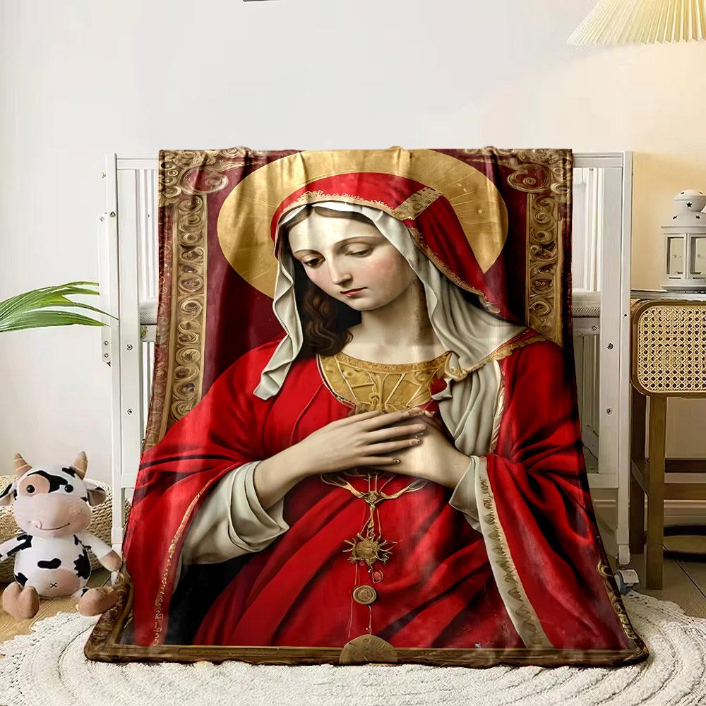 Virgin Mary Portrait Blanket Printed Blanket for Living Room Bed Couch lunch break Soft Cozy Blanket for Friend's festival Gift