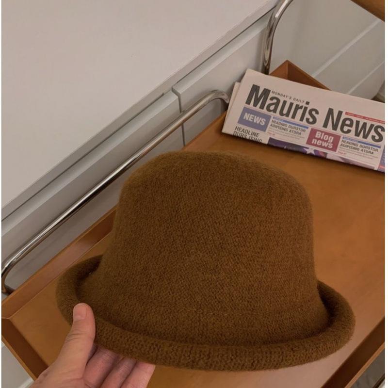 Fashion knitted curled dome top hat women's autumn and winter fashion big head circumference fisherman hat children's basin hat