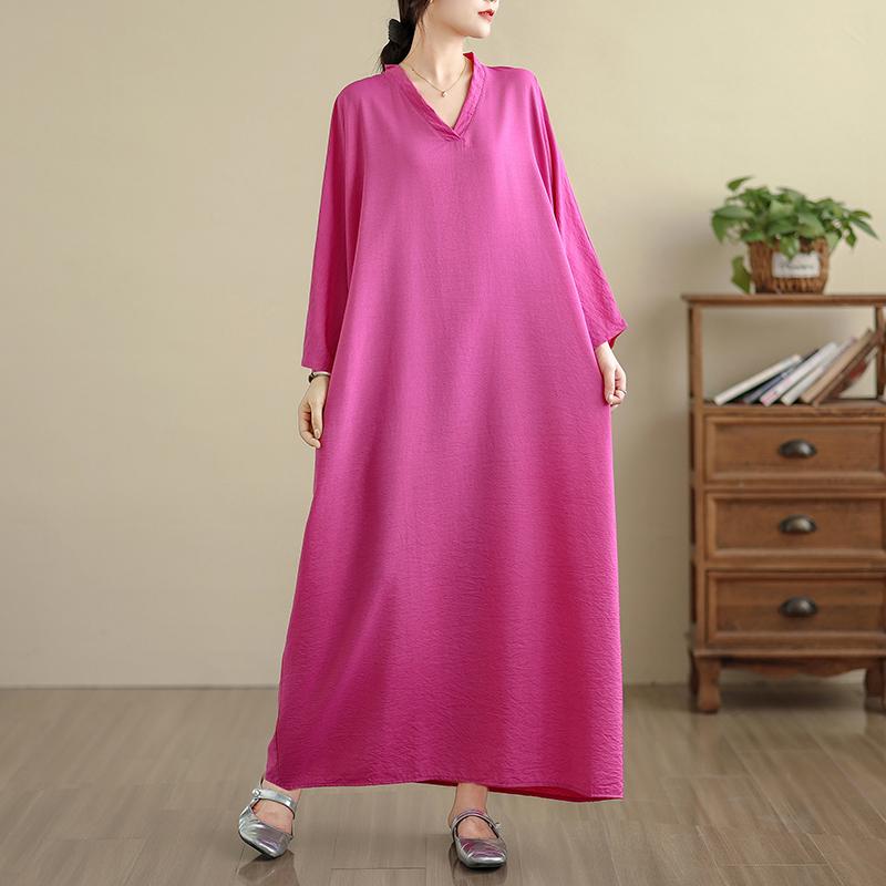 DIMANAF 2025 Women Plus Size Spring Long Dress Loose V-Neck Printing Vintage Casual Floral 5052