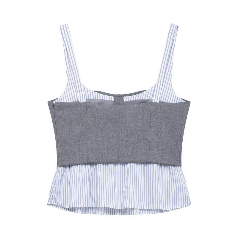 Fashion Wind 2025 Spring New Women's Poplin Stripes Patchwork Easy Matching Shoulder Strap Top and Skirt 2180437