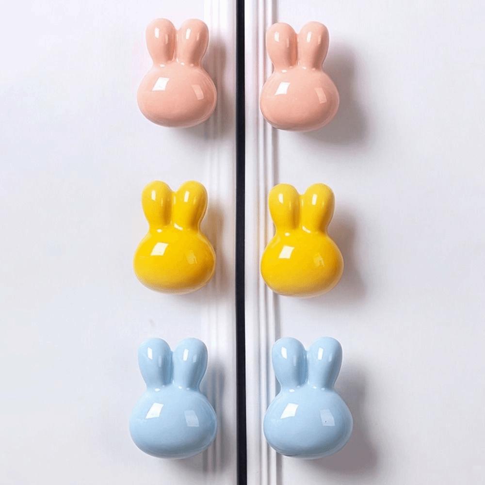 Single Hole Ceramic Drawer Knobs Solid Metal Thread Cabinet Knobs Colorful Rabbit Knobs Wardrobe