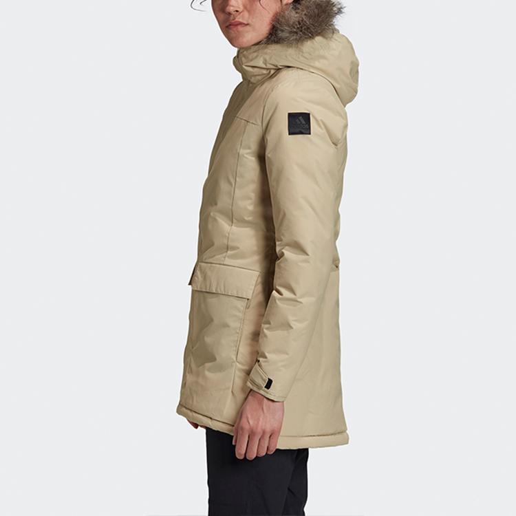 Adidas Xploric Teplý Jednobarevný Bavlněný Kabát Střední Délky Dámské Kabáty Khaki GE7790