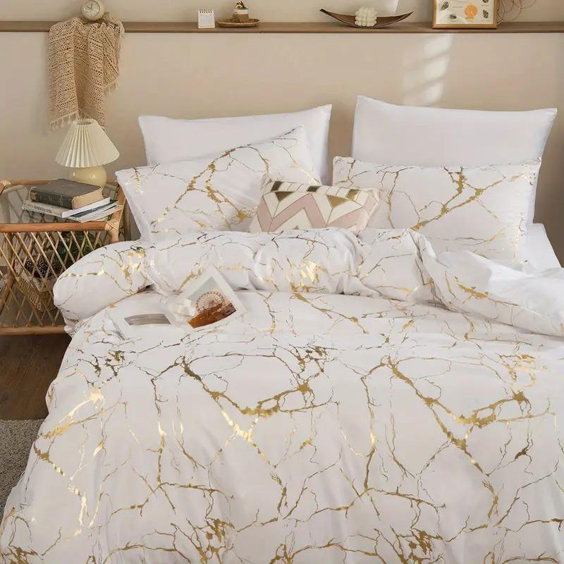Gold Marble Pattern Duvet Cover Pillowcase Three-Piece Bedding Set