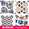 Home Decor Blue Brown Floral Geometric Pillow Covers Pattern Cushion Cover Suitable For Sofa Bedroom Car Pillow Cover