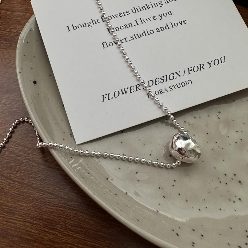 S925 Sterling Silver Knock Face Water Drop Necklace Wind Fashion Simple Personality Collarbone Chain