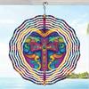 Vintage Medieval Cross Heart Wind Spinner - 2D Colorful Metal Hanging Decor for Indoor/Outdoor Gardens
