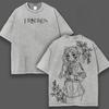 Hot Manga Frieren Beyond Journey's End T-shirt Gothic Y2k Vintage Washed T Shirrt Men‘s Clothing Short Sleeve Cotton Tees Tops
