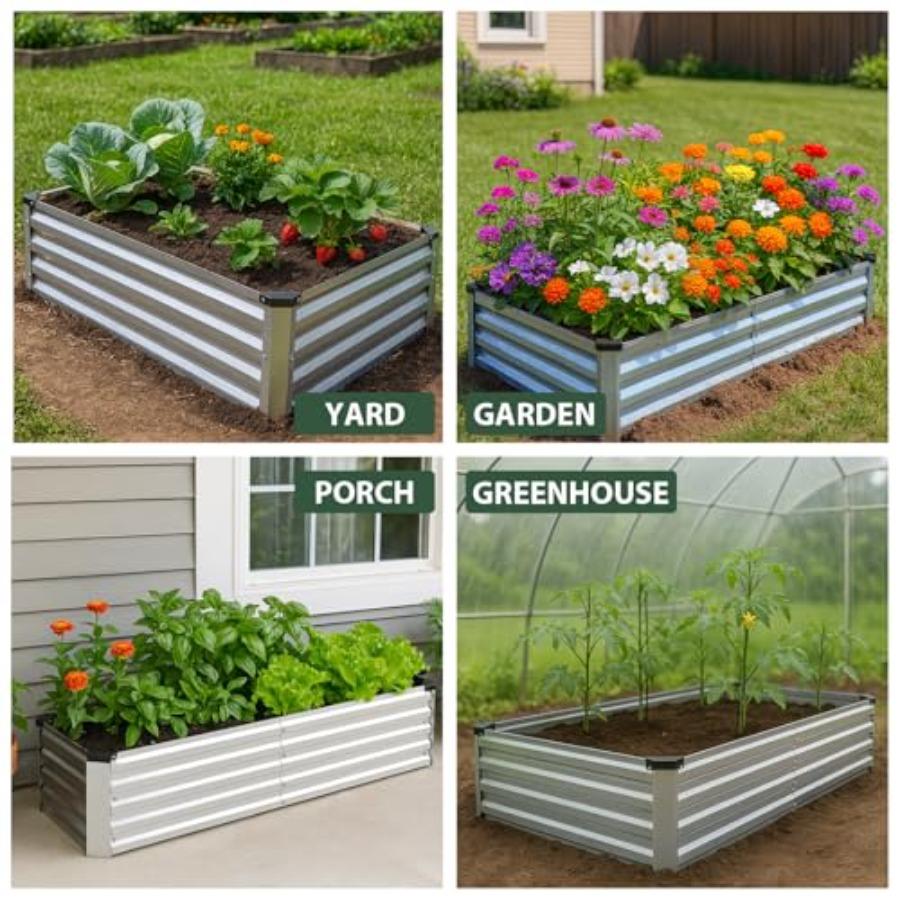 2 Pack 8x2x1FT Galvanized Metal Raised Garden Bed Kit for Vegetables Herbs Open-Bottom Large Ccity Outdoor Planter Box Gardenin