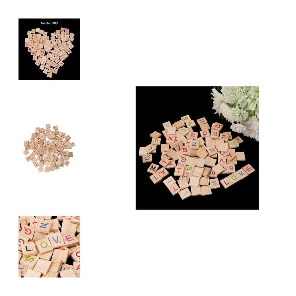 100 Scrabble Carreaux Lettre En Bois Noir Artisanat Alphabet Jeux De Jeu Société