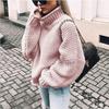 Autumn and Winter Sweater Women's New Style Curled High Collar Batwing Sleeve Knitted Sweater