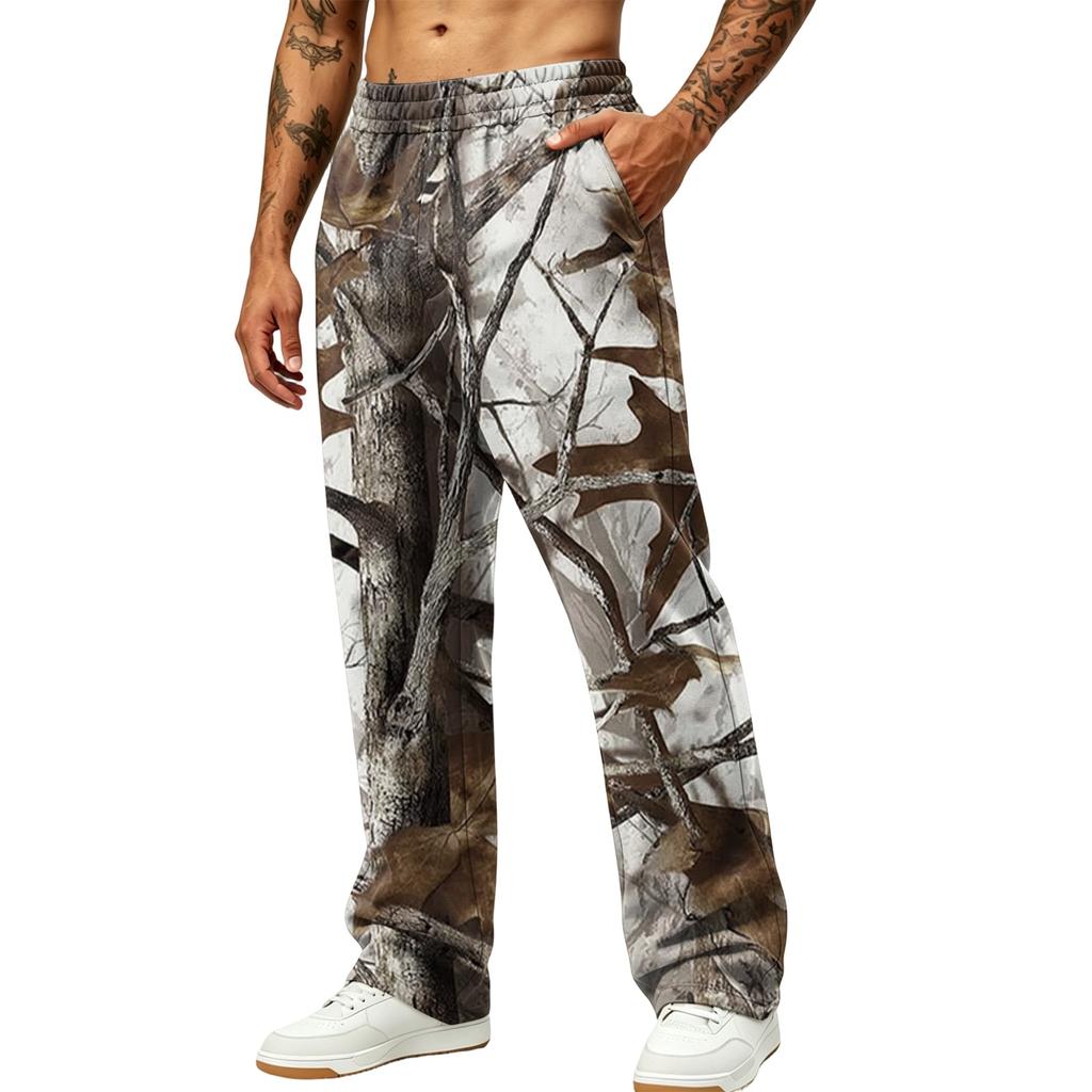 Men's Casual Printed Wide Leg Hunting Jogger Pants with Pockets Relaxed Fit