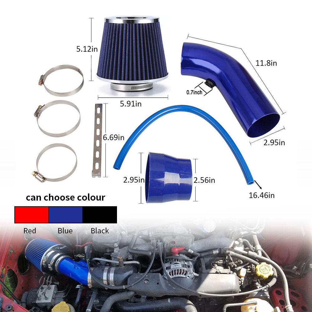 Car Universal 3" 76mm Air Filter & Cold Air Intake Pipe Turbo Induction Pipe Tube Kit With Air Filter Cone Aluminum Pipe Kit