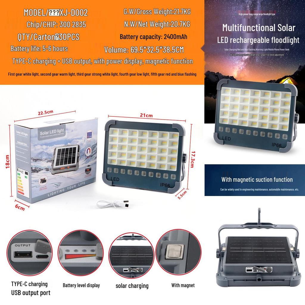 Super Bright Waterproof Solar Floodlight: Portable Outdoor Light for Camping & Emergencies