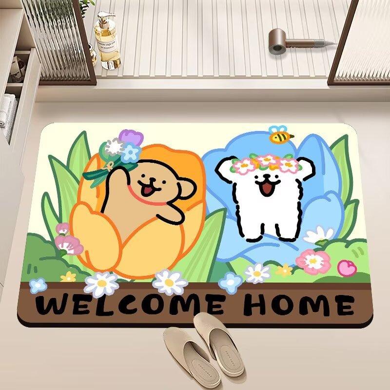 Cartoon Bathroom Floor Mat Water Absorption and Dirt Resistance Fun Bathroom Doorway Quick-drying Diatom Mud Floor Mat Toilet Anti-slip Mat
