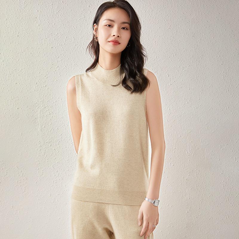 Women's Cashmere Sleeveless High-Neck Knit Vest - Soft Glutinous Solid Color Base Layer