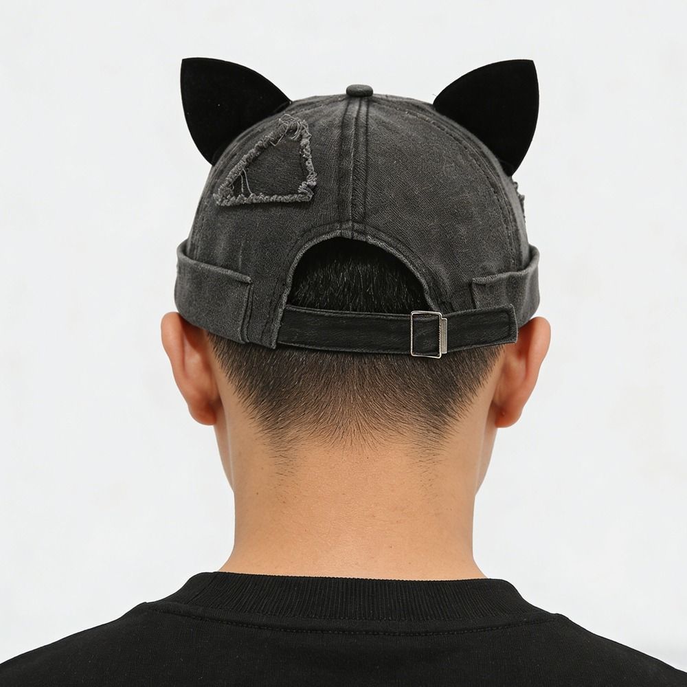 Unique Cute Cat Ears Brimless Hat Adjustable Hip Hop Beanie Hat Rolled Cuff Solid Color Docker Cap Daily