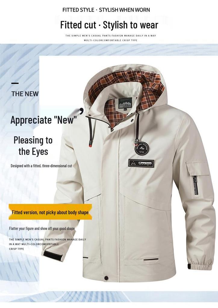 European Men's Casual Hooded Windbreaker Jacket with Detachable Hood, Plus Size.